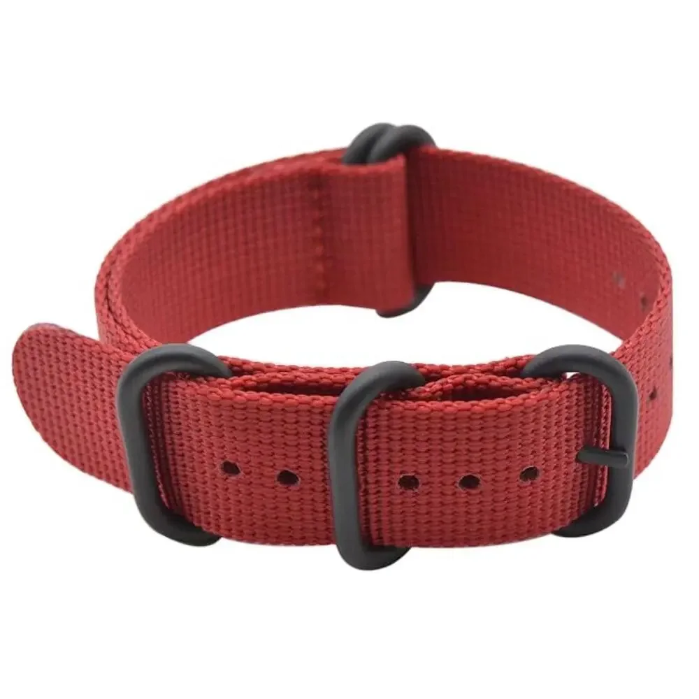 Watch Band w/Colorful Nylon Material Strap & Heavy Duty Brushed Buckle Red, 18mm